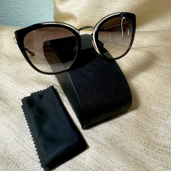 PRADA Sunglasses Black White Cat eye SPR 20U 54022 4BK-500 140 2N - Picture 10 of 12